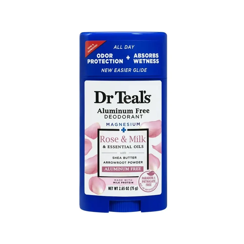 Dr Teal's Aluminum Free Deodorant Stick, Rose & Milk 75g