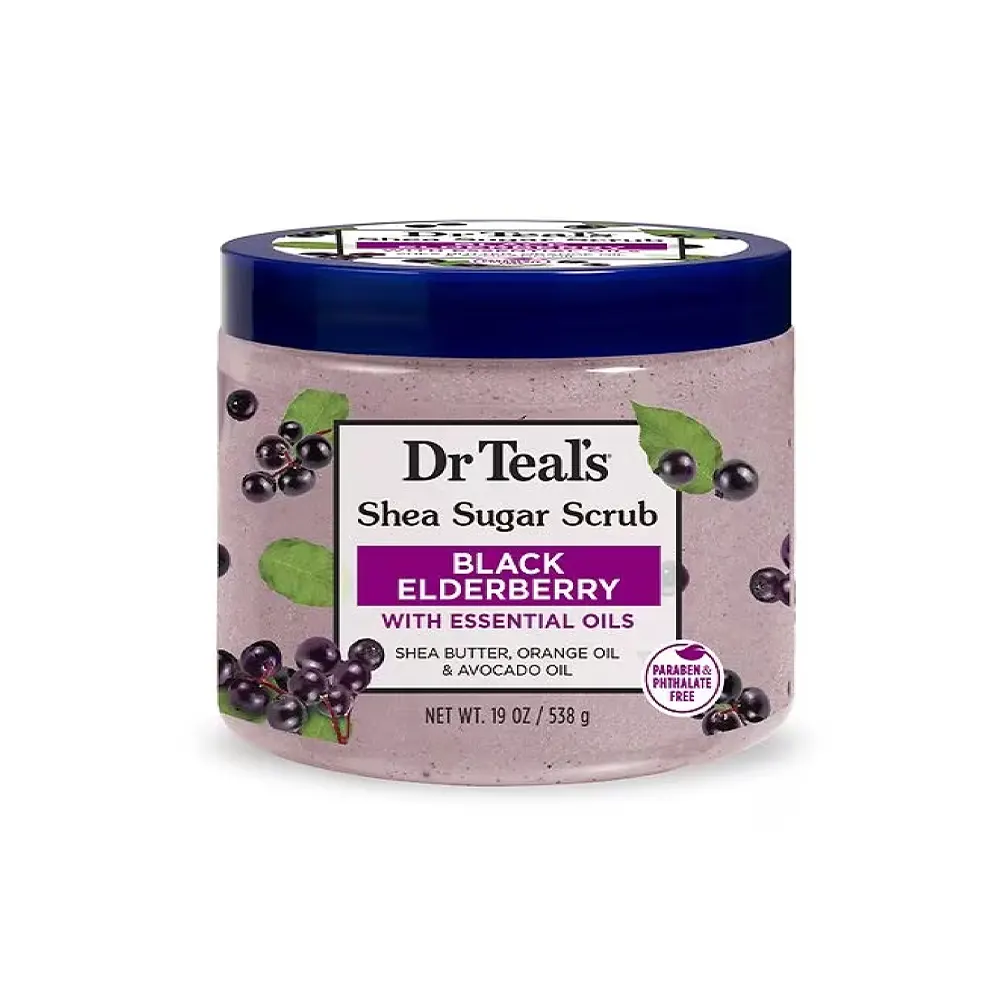 Dr Teal's Shea Sugar Body Scrub, Black Elderberry with Essential Oils 538g