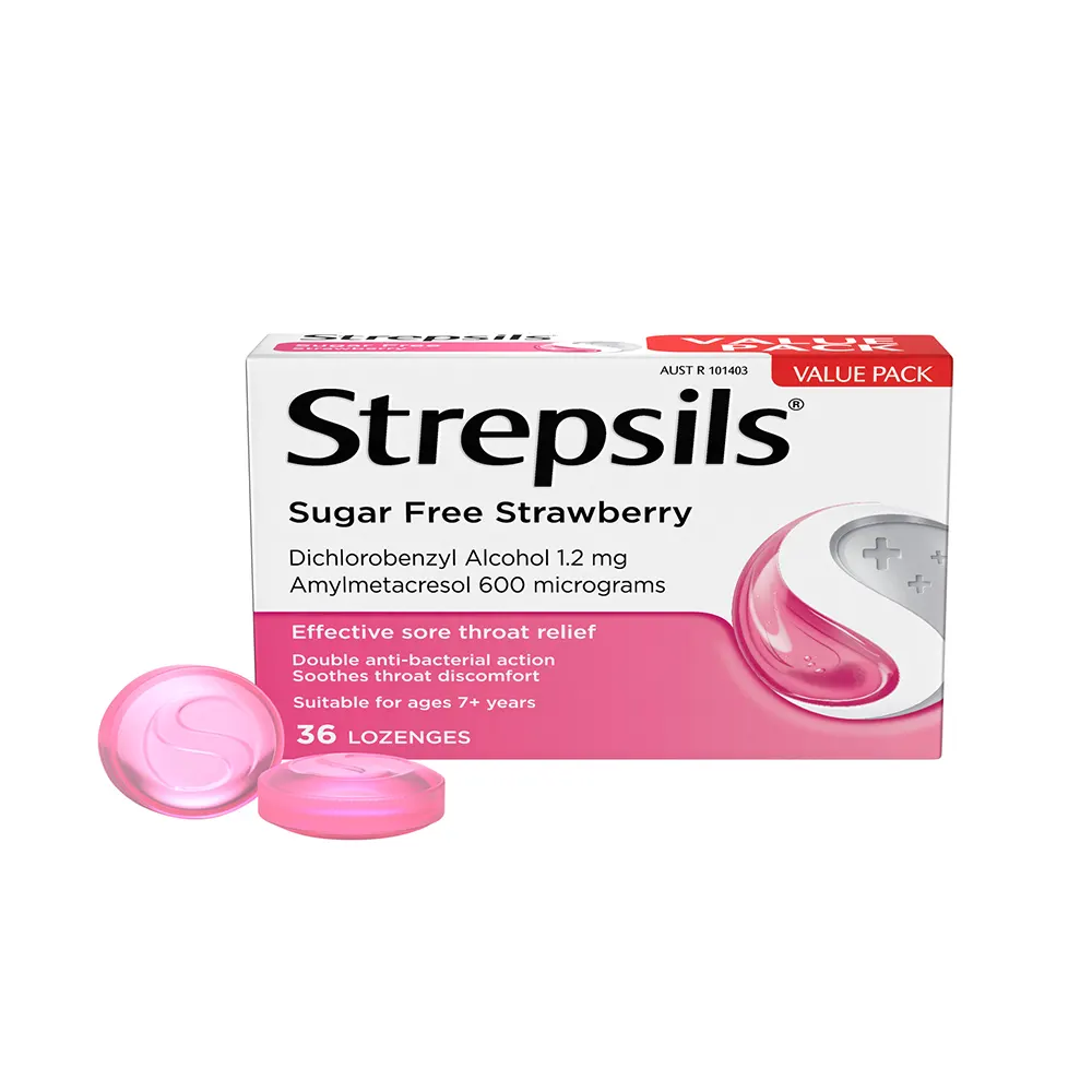 Strepsils Strawberry Sugar Free Lozenges 36’